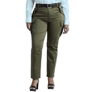 NWT Laure Ralph Lauren Women Cotton Sateen Cargo Pant DK Olive Green‎ 22 W